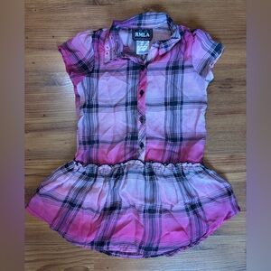 Girls Pink Plaid Button-Up Peplum Top by RMLA
